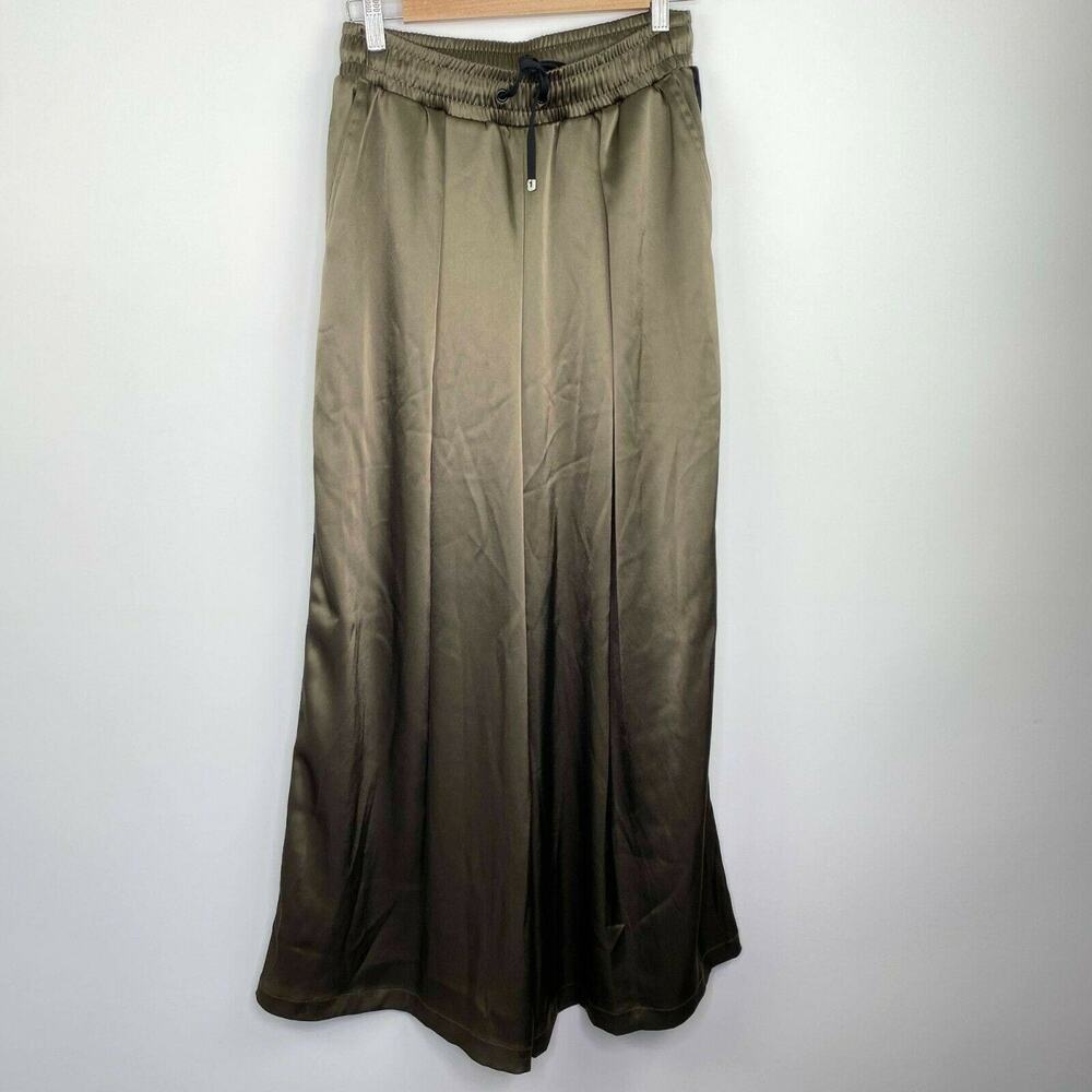 Koral Pine Green Celeste Wide Leg Satin Pants Women Small Parachute Grunge